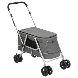 vidaXL Dog Stroller Grey 300D Linen Fabric, Steel Medium Foldable