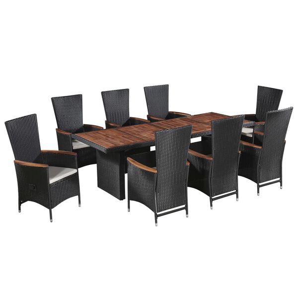 vidaXL Dining Set Black and acacia wood with cream cushions