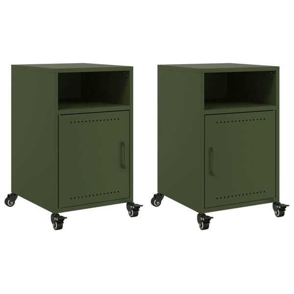 vidaXL Bedside Cabinet Set of 2 Olive Green Cold-Rolled Steel Medium