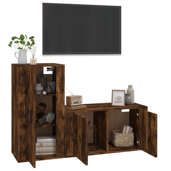 vidaXL TV Cabinet Set Set of 2 Smoked Oak Engineered wood Medium
