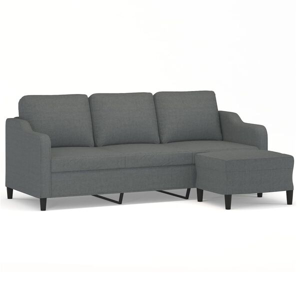 vidaXL 3-Seater Sofa With Footstool Dark Grey