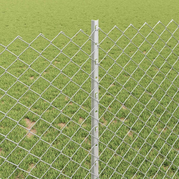 vidaXL Fence with Post Silver 3.28 x 32.81 ft Steel