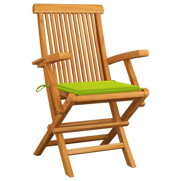 vidaXL Patio Chairs with Bright Green Cushions 2 pcs Solid Teak Wood