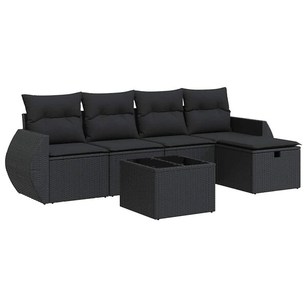 vidaXL Garden Sofa Set Black PE Rattan, Powder-coated steel, Tempered glass
