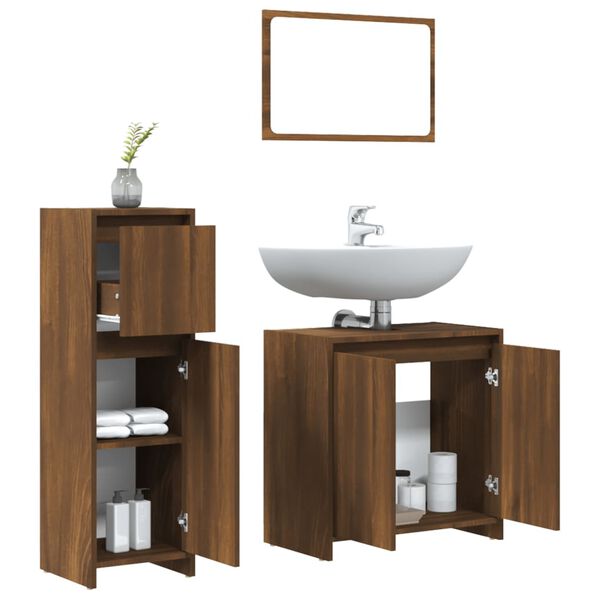 vidaXL Bathroom Furniture Set Brown oak Engineered wood Medium