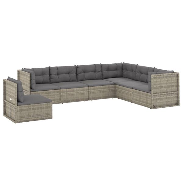 vidaXL Garden Lounge Set Grey PE Rattan, Powder-Coated Steel 7-piece set