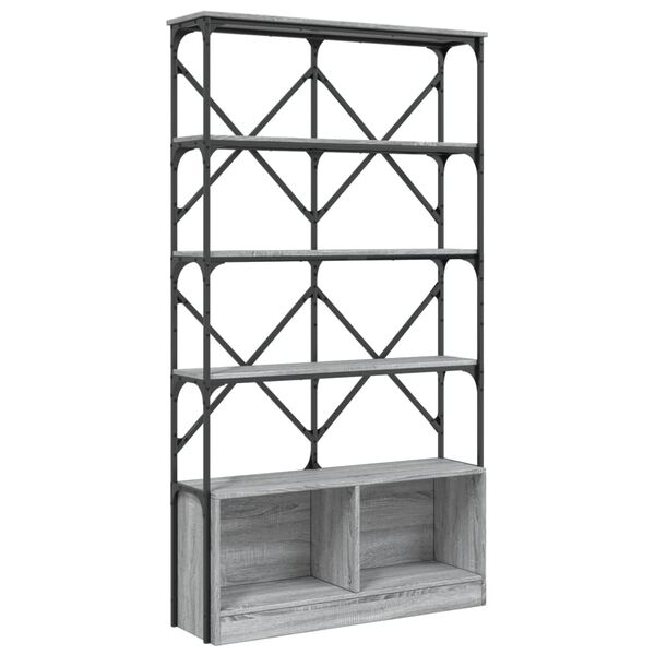 vidaXL Bookcase Grey sonoma Engineered wood, metal Tall Adjustable Feet