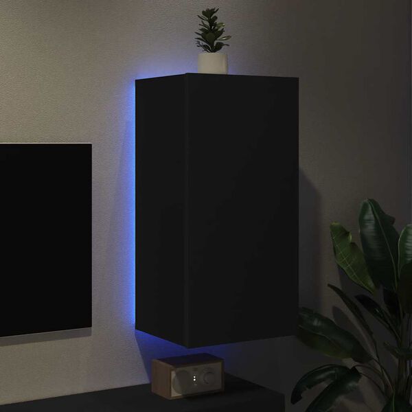 vidaXL TV Wall Cabinet Black Engineered wood Medium Wall mounting