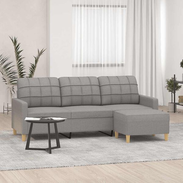 vidaXL 3-Seater Sofa with Footstool Light Gray 70.9" Fabric