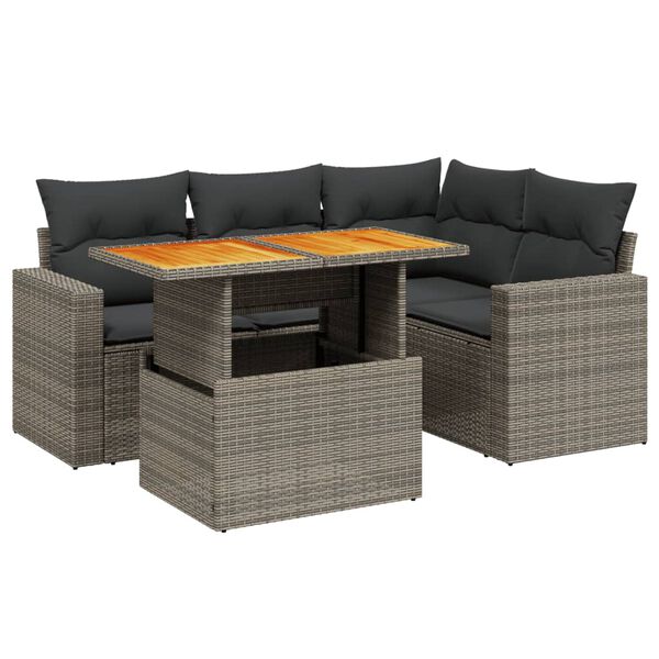 vidaXL Garden Sofa Set Grey PE rattan Large Adjustable Armrests