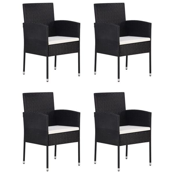 vidaXL Dining Set Black Acacia Wood, PE Rattan, Powder-Coated Steel Medium