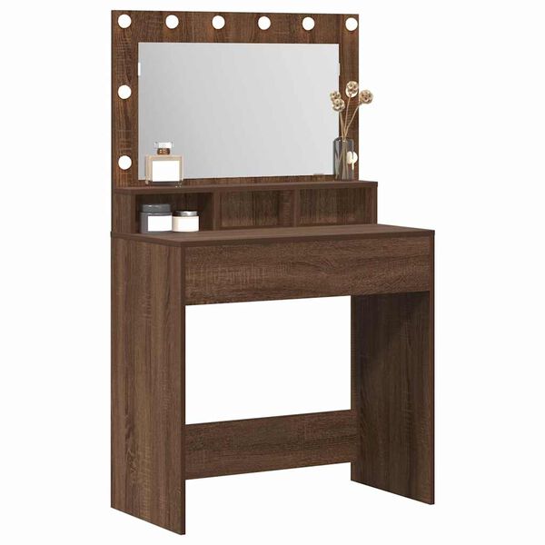 vidaXL Dressing Table with Shelf Brown Oak 29.72 x 16.14 x 53.15 in