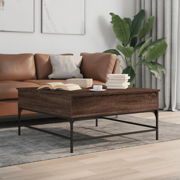 vidaXL Coffee Table Brown Oak Engineered Wood, Metal Medium
