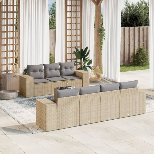 vidaXL Garden Sofa Set Beige PE Rattan Large Modular Garden Sofa Set