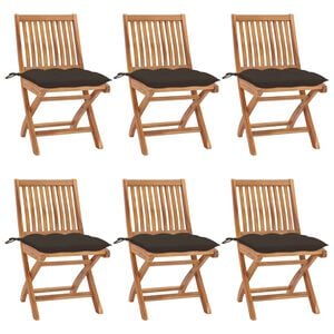 vidaXL Folding Patio Chairs with Cushions 6 pcs Solid Teak Wood