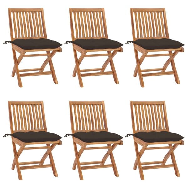 vidaXL Folding Patio Chairs with Cushions 6 pcs Solid Teak Wood