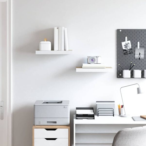 vidaXL Wall Shelf Set of 2 Oak and White Honeycomb MDF, metal Medium