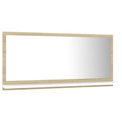 vidaXL Bathroom Mirror White and Sonoma Oak 31.5"x4.1"x14.6" Engineered Wood