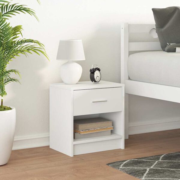 vidaXL Bedside Cabinet White Engineered wood Medium Bedside Cabinet