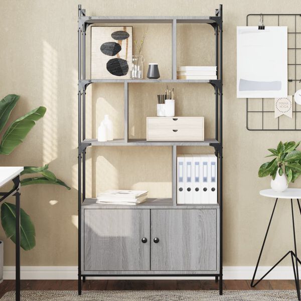 vidaXL Bookcase Grey Sonoma Engineered wood, Steel Tall Bookcase