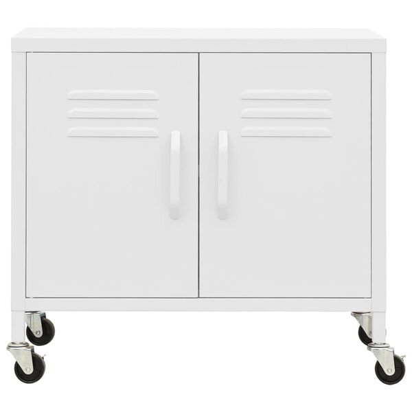 vidaXL Storage Cabinet White Steel Medium Lockable wheels