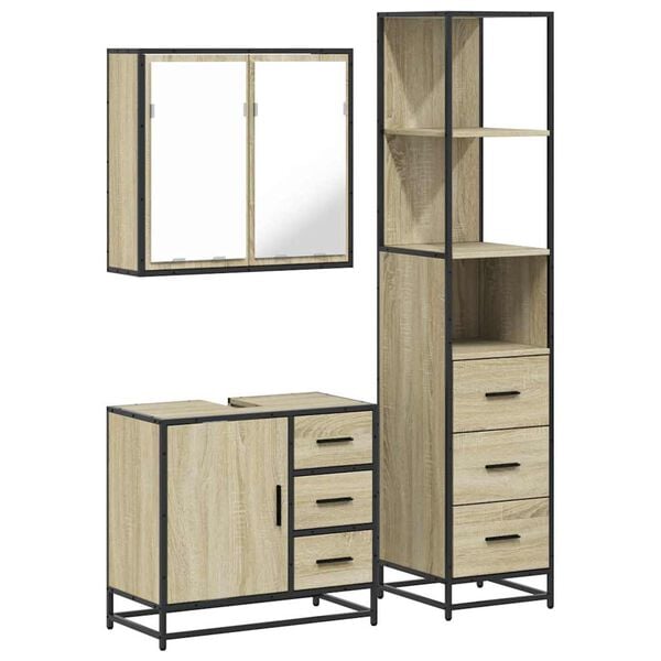 vidaXL Bathroom Furniture Set Sonoma Oak Engineered wood, Metal Large