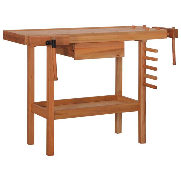 vidaXL Carpentry Work Bench with Drawer 2 Vises Hardwood