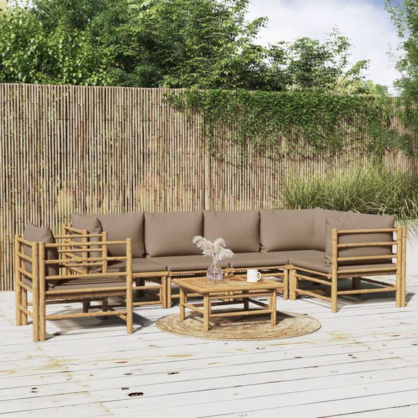 vidaXL Garden Lounge Set Taupe Bamboo Large Modular Garden Lounge Set