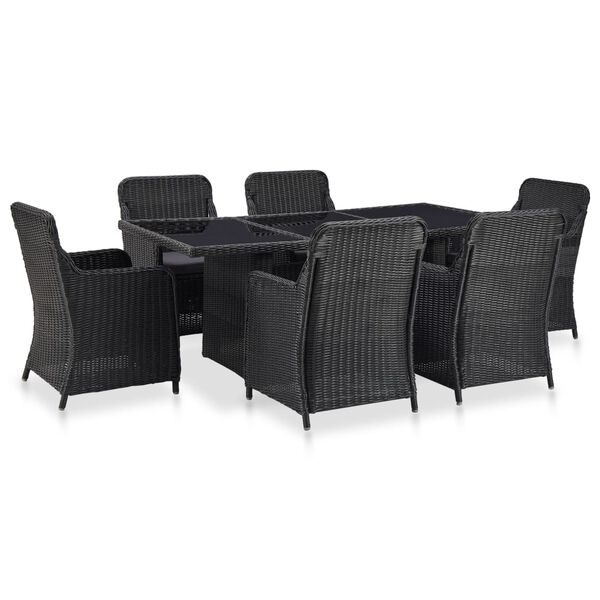 vidaXL Outdoor Dining Set Black and Dark Grey Half Round Poly Rattan