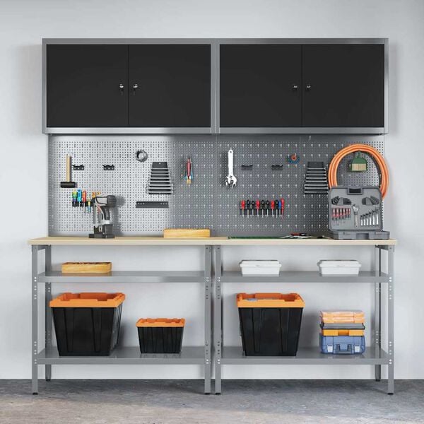 vidaXL Work Bench Set with Shelf with Storage Adjustable Gray Steel