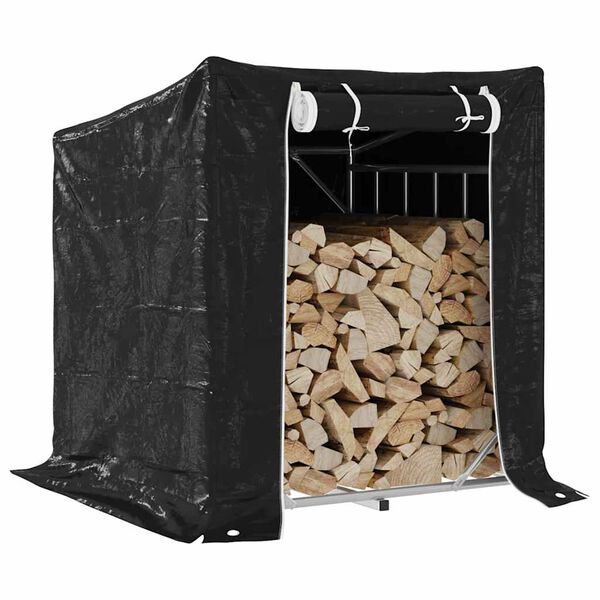 vidaxL Firewood Rack with Rain Cover 39.6"x31.7"x43.5" Galvanized Steel