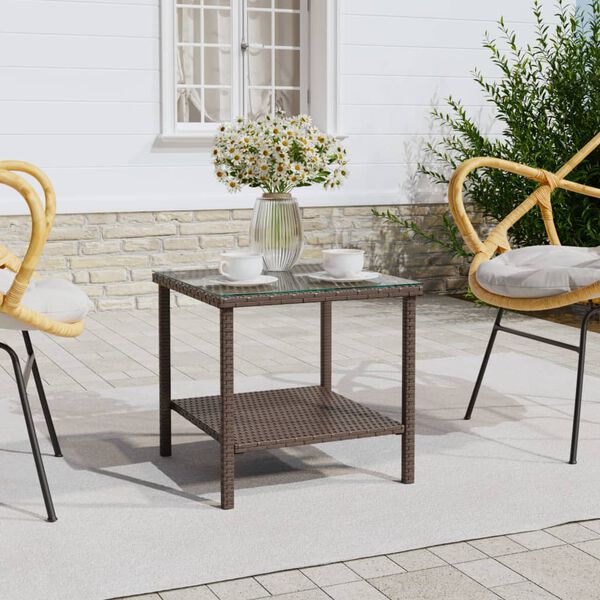 vidaXL Side Table Brown Poly Rattan Small Durable Side Table Square