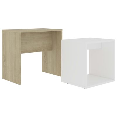 vidaXL Coffee Table Set White and Sonoma Oak 18.9"x11.8"x17.7" Engineered Wood