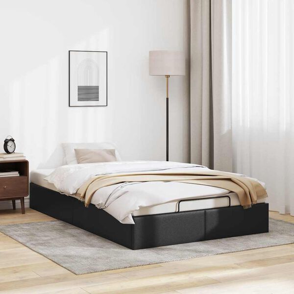 vidaXL Ottoman Bed Frame Black Faux leather, metal, plywood, engineered wood