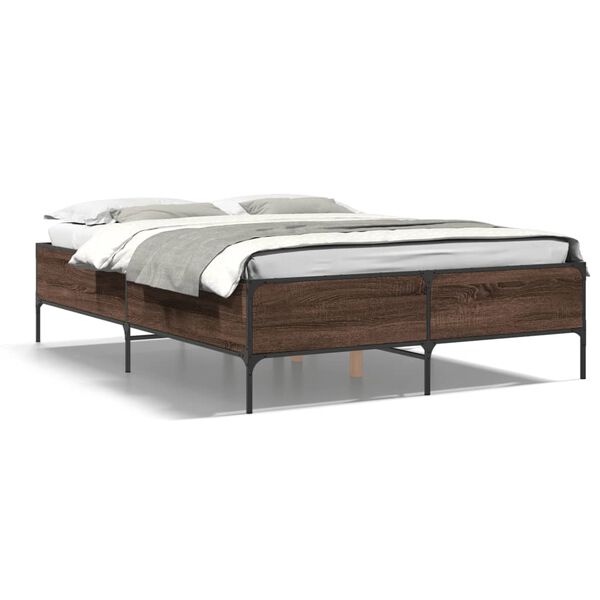 vidaXL Bed Frame Brown Oak Engineered wood, Metal King Size Durable