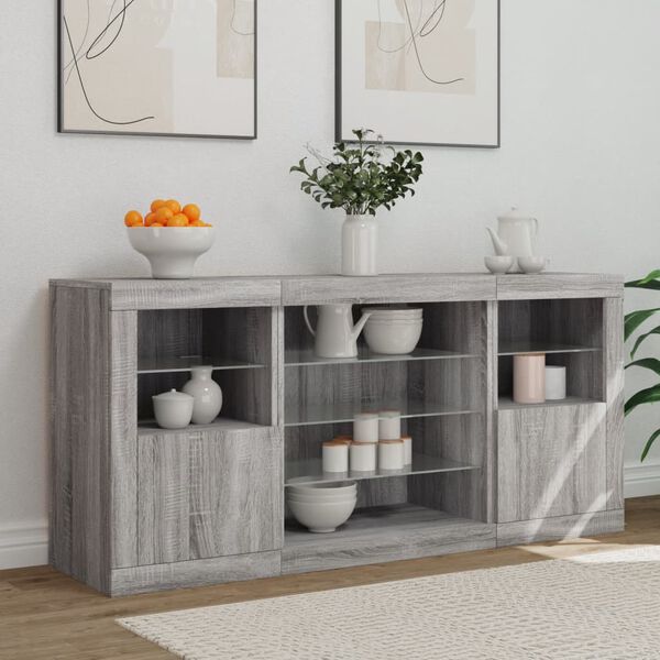 vidaXL Sideboard Grey Sonoma Engineered wood, glass Medium Sideboard