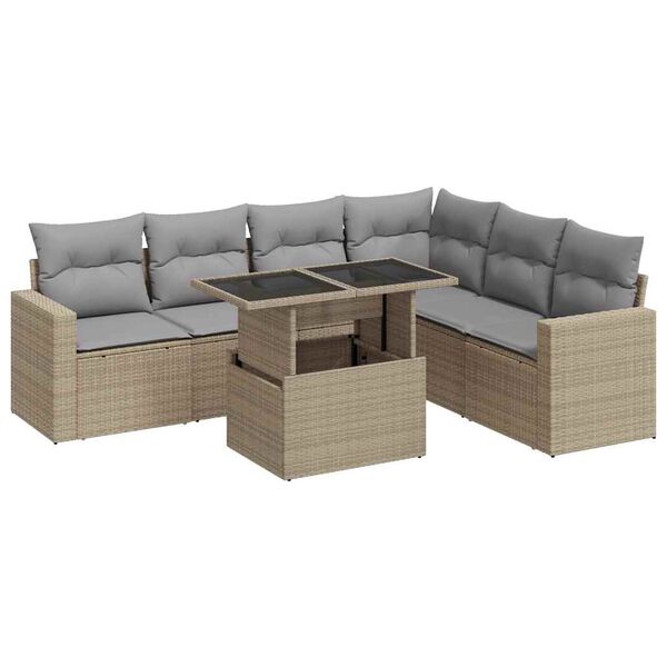 vidaXL Garden Sofa Set Beige Poly Rattan Large Removable Covers