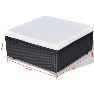 Ottoman with white top cushion, dimensions 70x70x29 cm labeled in red.