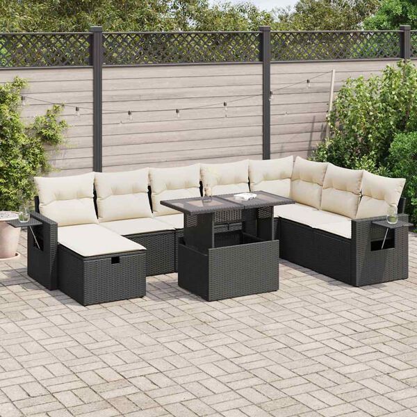 vidaXL Garden Sofa Set Black, Cream White