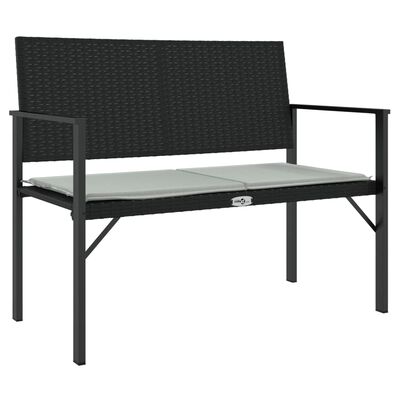 vidaXL 2-Seater Patio Bench with Cushion Black Poly Rattan