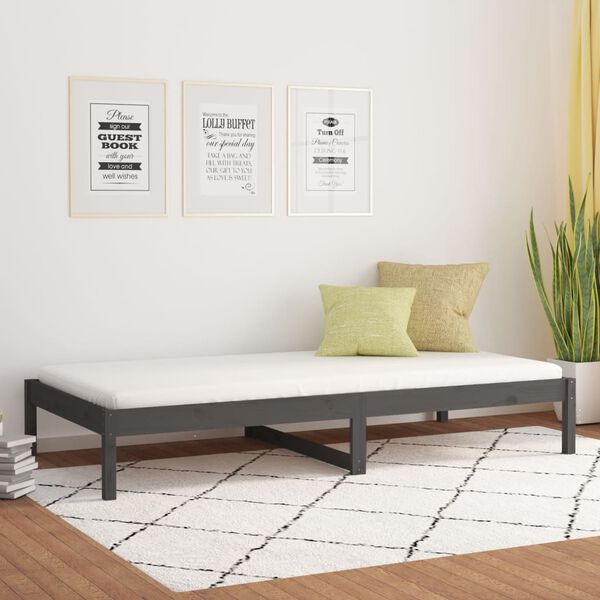 vidaXL Day Bed Gray Solid pine wood Twin Day Bed Rectangular Modern