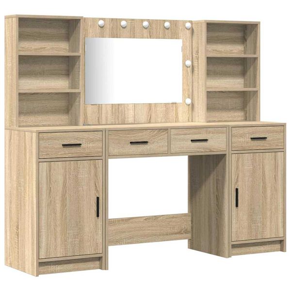 vidaXL Dressing Table Set with LED 3 pcs Sonoma Oak Engineered Wood