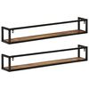 vidaXL Wall Shelf Set of 2 Natural wood, Black Solid mango wood, Iron