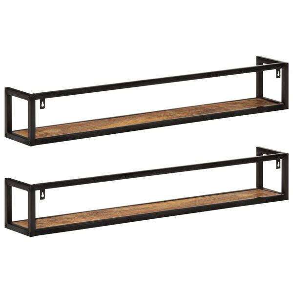 vidaXL Wall Shelf Set of 2 Natural wood, Black Solid mango wood, Iron