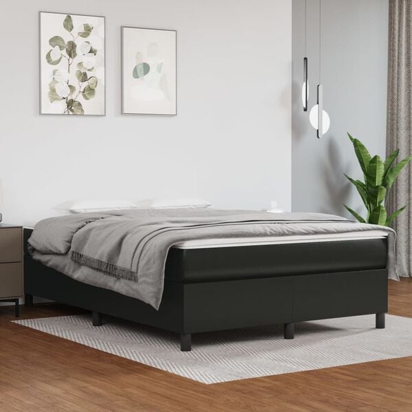 vidaXL Bed Frame Black Faux leather, plywood, engineered wood Double