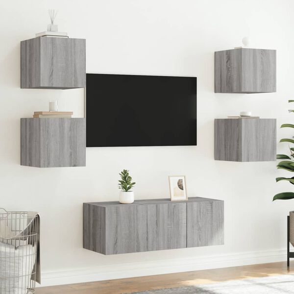 vidaXL TV Wall Unit Grey sonoma Engineered wood Large TV Wall Unit