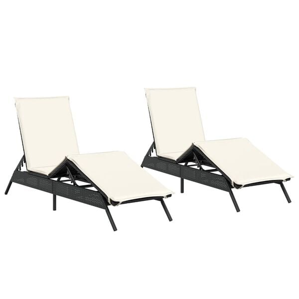 vidaXL Sun Lounger Black PE Rattan Standard Adjustable Footrests