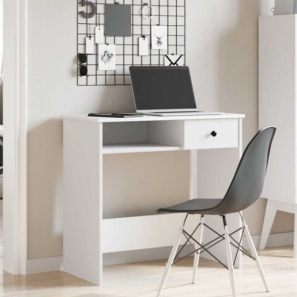 vidaXL Desk White Engineered wood Medium Computer Desk Rectangular