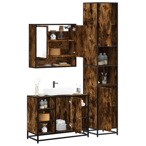 vidaXL Bathroom Furniture Set Smoked oak Engineered wood, metal Large
