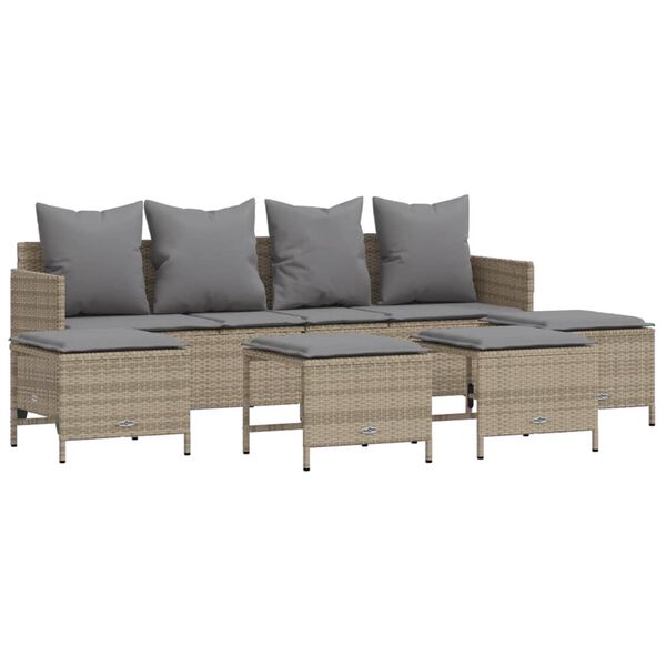 vidaXL Garden Sofa Set Beige PE Rattan 4-seater Adjustable Footrests